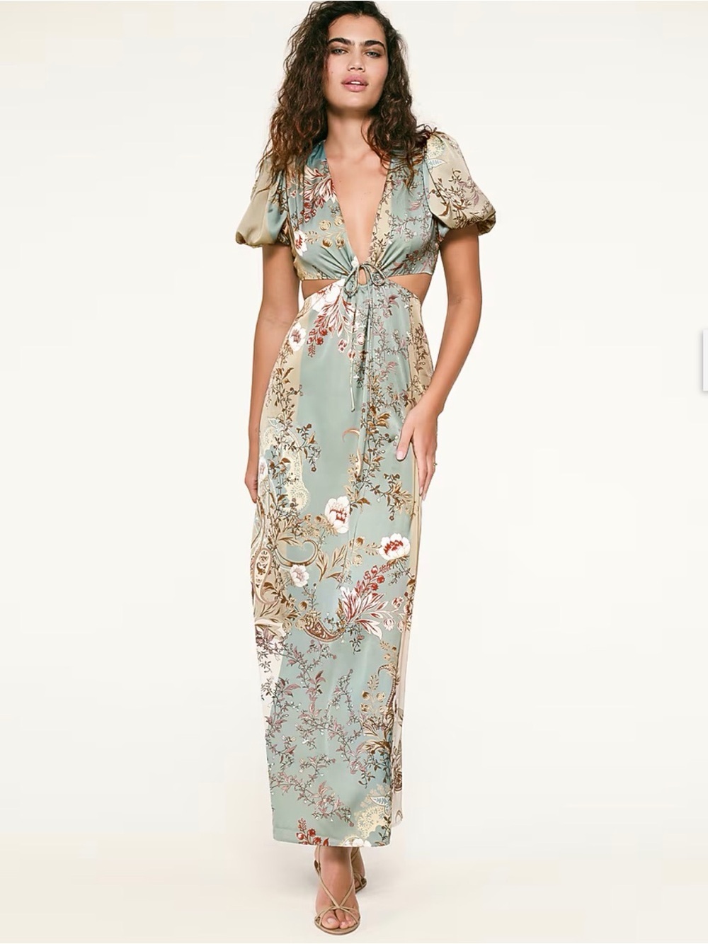Express Sage Green Floral Tie-Front Maxi Dress